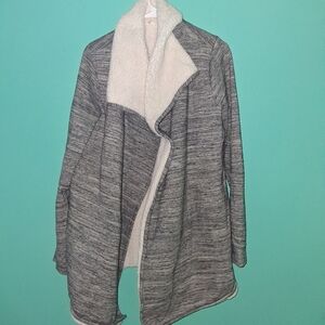 Gap Sherpa Gray and Cream Open Front Sweater